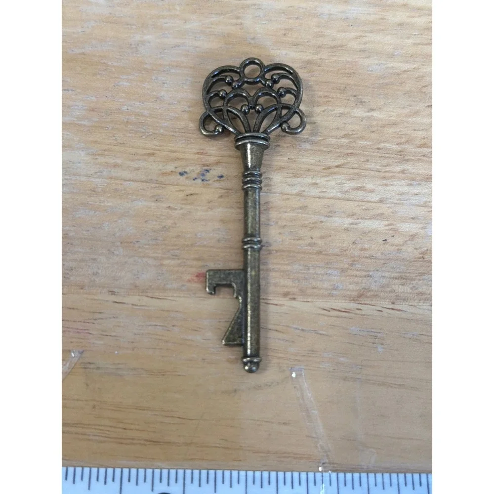 Antique Bronze Tone Skeleton Key Bottle Opener Victorian Filigree Heart Gothic
